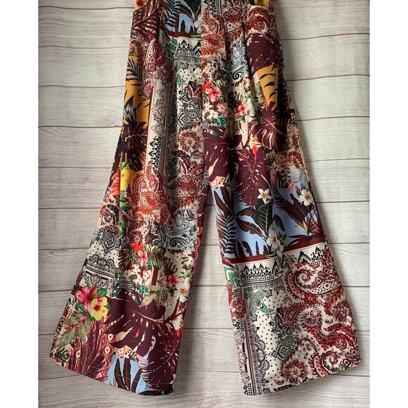 A. Peach Floral Print Belted Jumpsuit Wide Leg Adjustable Straps Pockets Size M - Picture 5 of 16